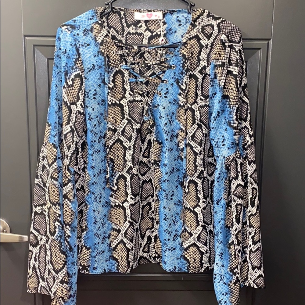 Buddy Love Bell Sleeve Snakeskin Top